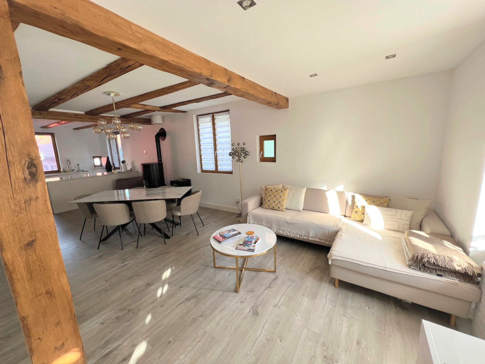 Living room with wood stove